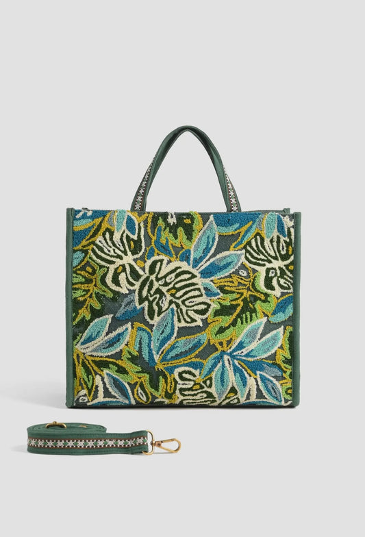 Evergreen Monstera Embellished Tote