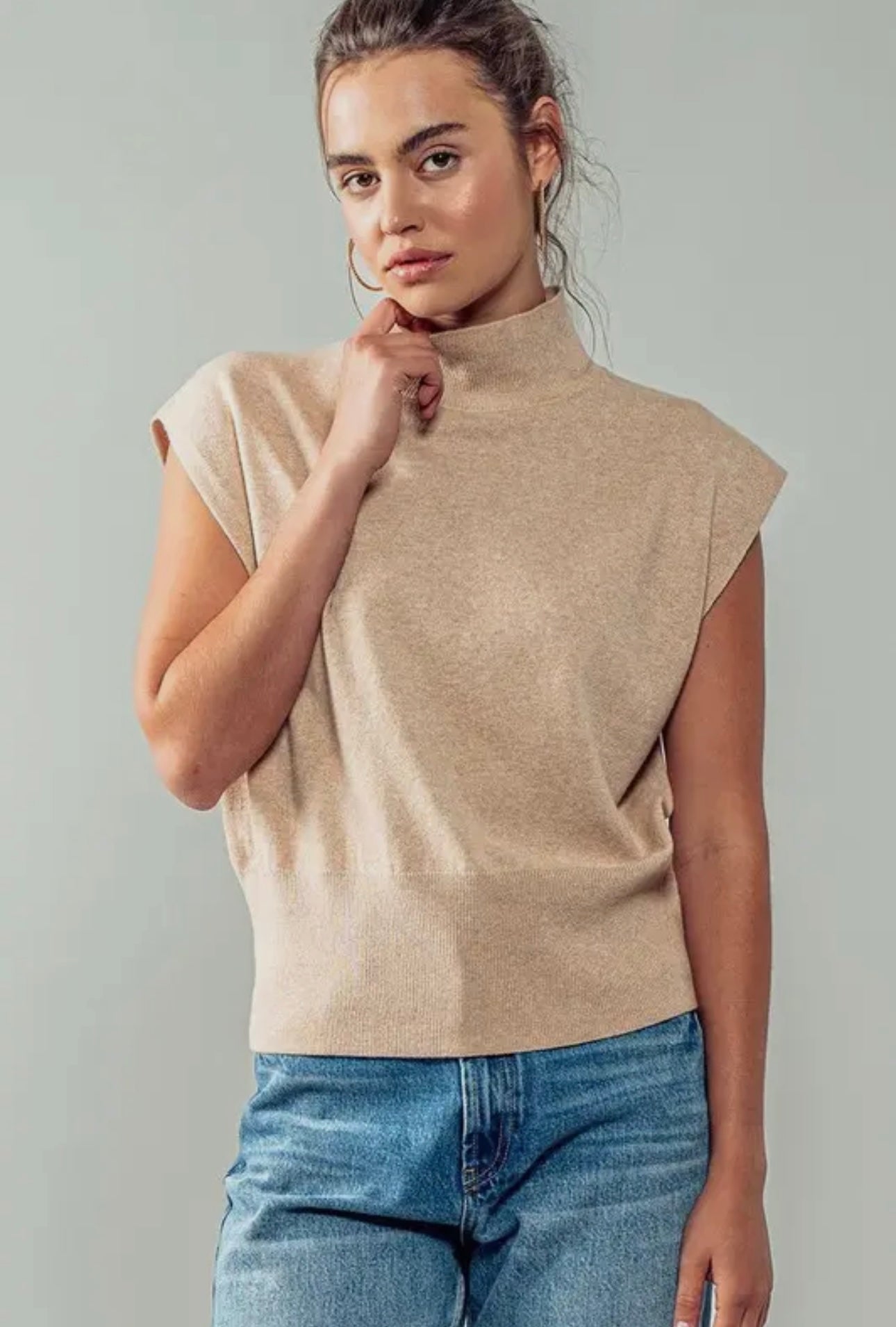 Sleeveless Turtleneck Knit Top